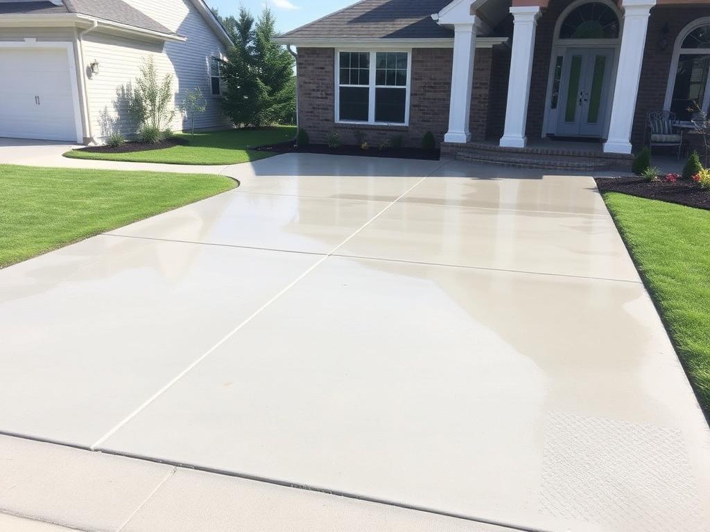 Concrete driveway before and after cleaning — after